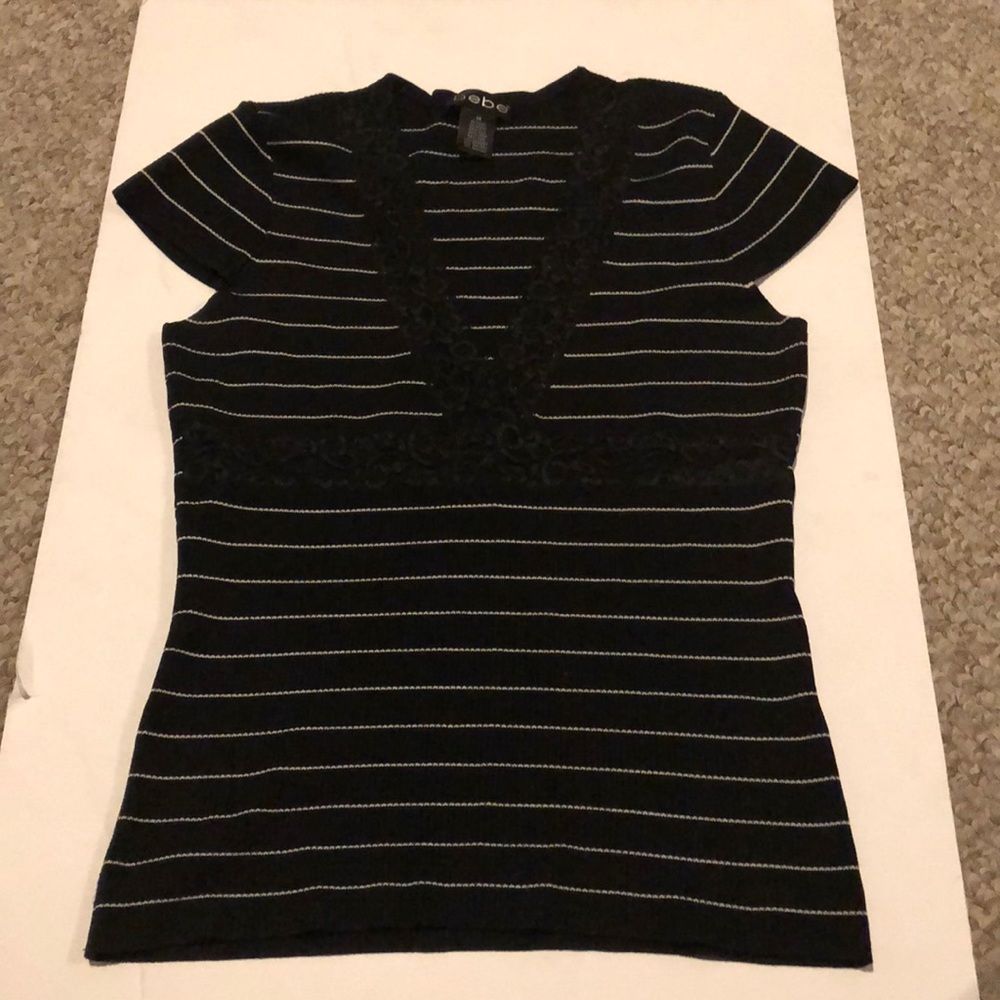 Bebe black dress shirt with lace v neckline